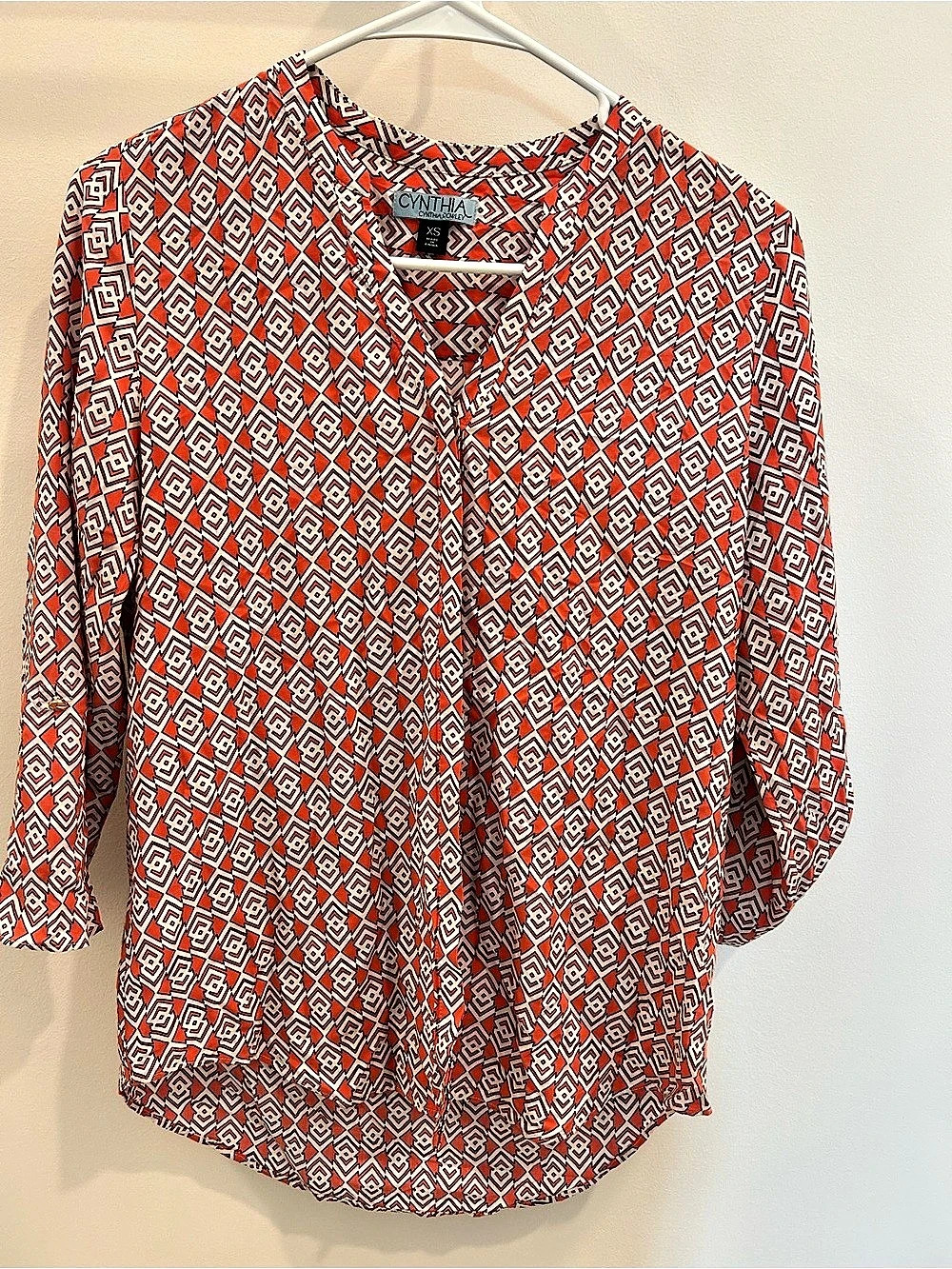 Cynthia Rowley Geometric Blouse in Orange & White Size XS